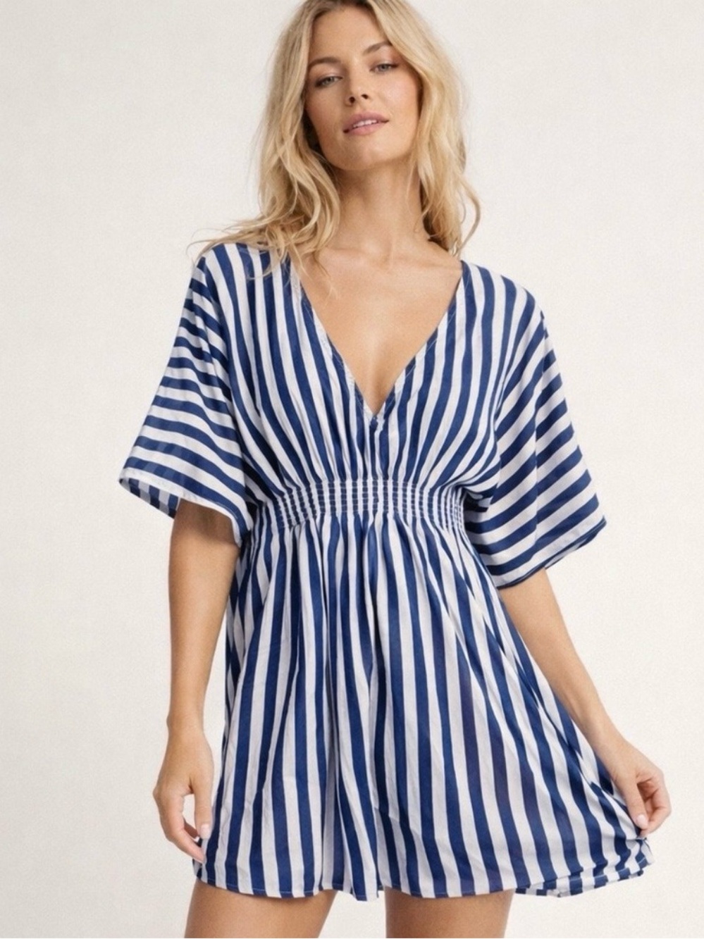 Onia Alessandra Caftan Blue
White Striped Beach Cover Up
Dress Smocked Waist - Picture 2 of 9